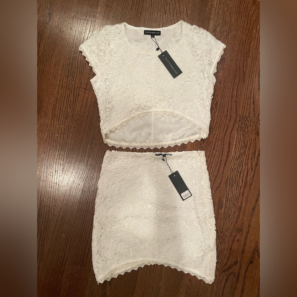 NEW WITH TAGS Elegant Lace Skirt and Crop Top Set